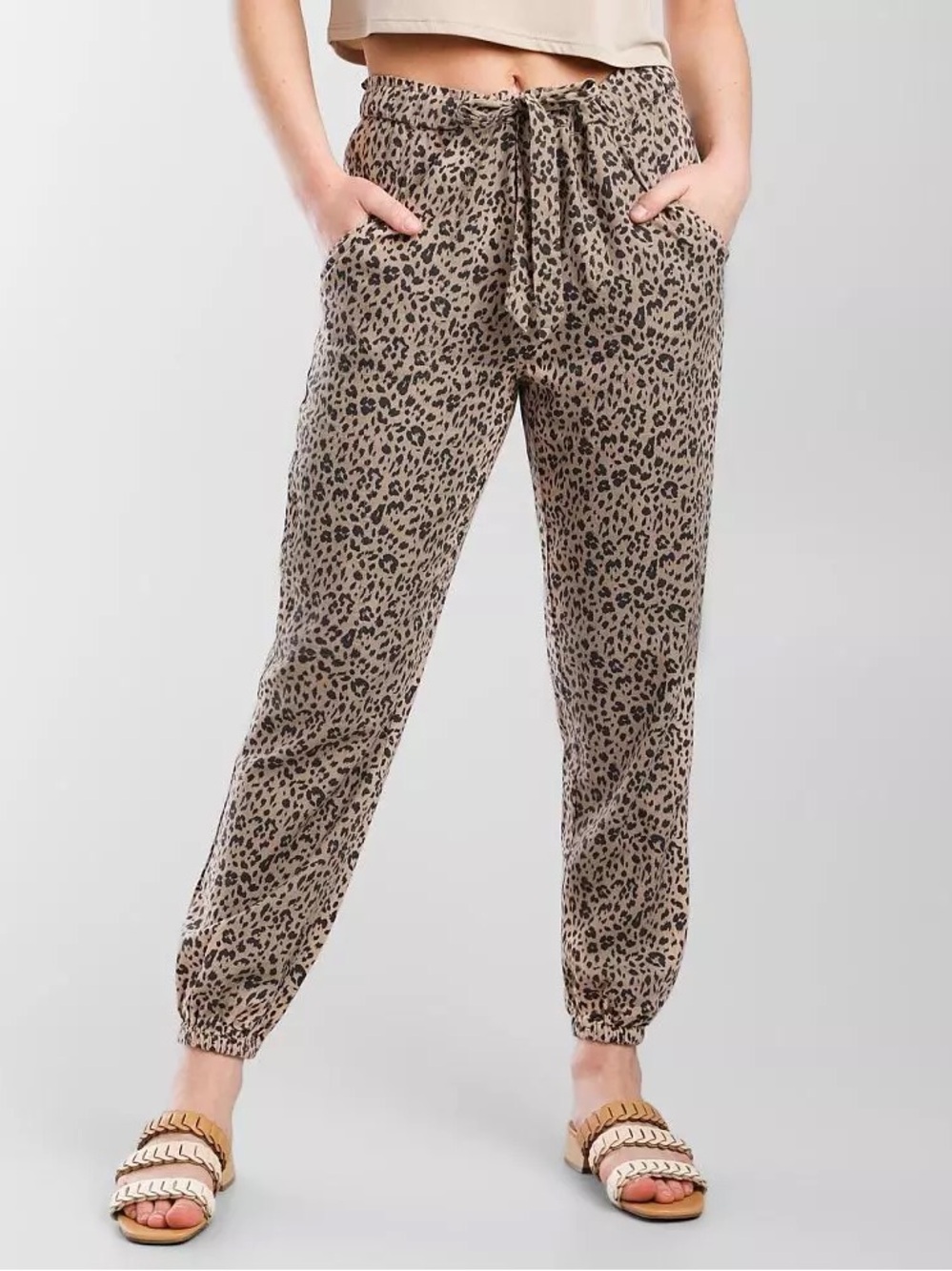 Daytrip Leopard Print Jogger Pants Elastic Waist Size XS